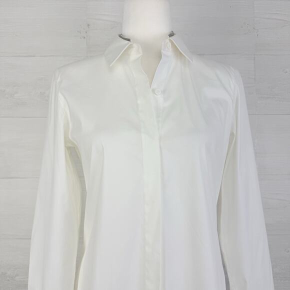 Lafayette 148 White Stretch Cotton Button Up Shirt Size 4 Preppy Long Sleeves - Picture 3 of 16